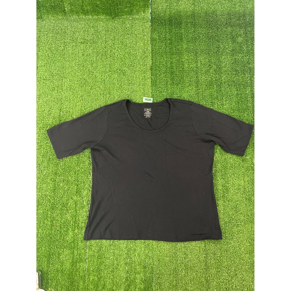LL Bean Womens Large Black Supima Cotton Scoop Neck Short Sleeve Tee 277964